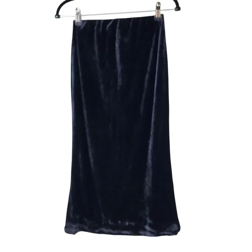 Anthropologie Black Tilda Velvet Pull On Midi Slip Skirt Size XXS